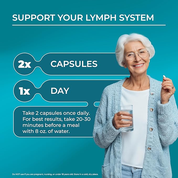 PUREHEALTH RESEARCH Lymph System Support - Lymphatic Drainage Supplement for Women &amp Men - Bromelain Echinacea Dandelion Burdock Root Lemon Powder Kelp Cleavers &amp More - 360 Capsules