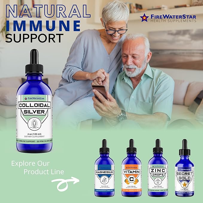 FWS Colloidal Silver Liquid Silver Drops 99.99% Pure Silver 4 oz Glass Bottle 60 Servings (2 Month Supply) 50 ppm Concentrated for Easy and Convenient Servings