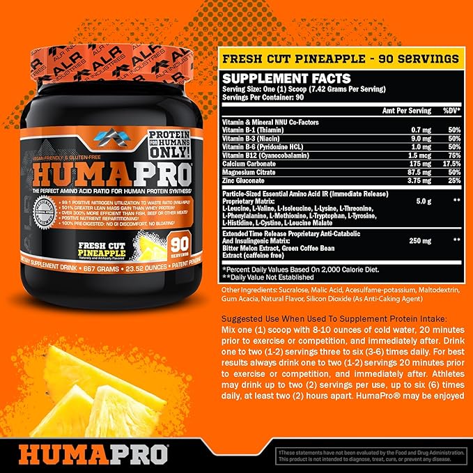ALR Industries Humapro  Protein Matrix Formulated for Humans Waste Less. Gain Lean Muscle Fresh Cut Pineapple 667 Grams