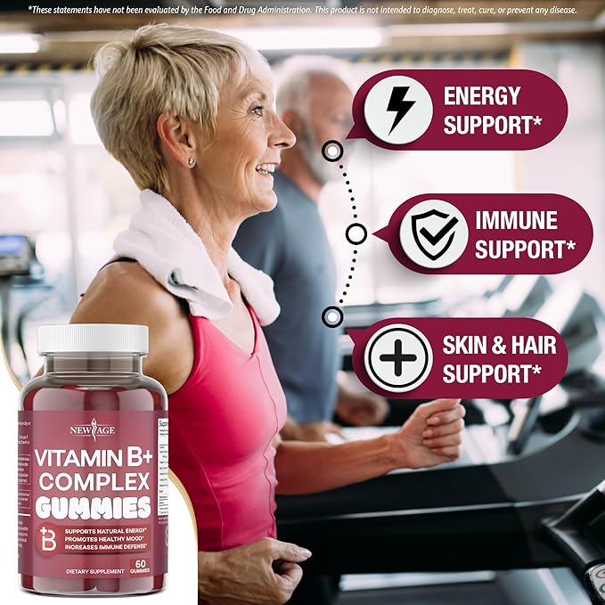 NEW AGE Vitamin B Complex Gummies with Vitamin B3 B6 &amp B12 – with Biotin Folic Acid &amp Vitamin C – Gluten-Free Vegan Made in The USA! (120 Count (Pack of 2))