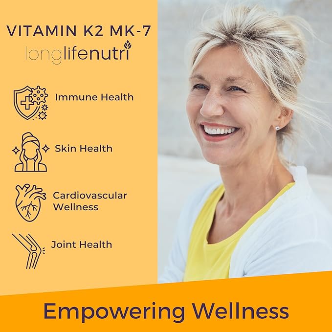 LongLifeNutri Vitamin K2 MK-7 100mcg – Nutrient Support for Bones and Circulation 120 Vegetarian Capsules 4-Month Supply Lab Tested Made in the USA Non-GMO