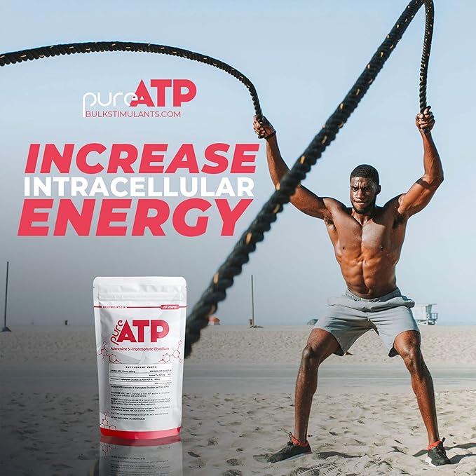 BulkStimulants Pure ATP Adenosine Triphosphate Powder - Increase Energy Endurance Strength Recovery &amp Muscle Pump Faster Than Creatine HMB &amp Nitric Oxide Natural Pre Workout Supplement -