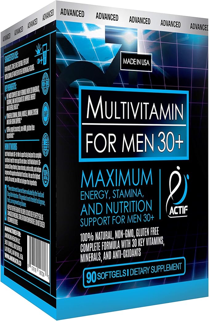 ACTIF Organic Multivitamin for Men Age 30+ with 30 Organic Vitamins and Organic Herbs Non-GMO Made in USA 90 Count