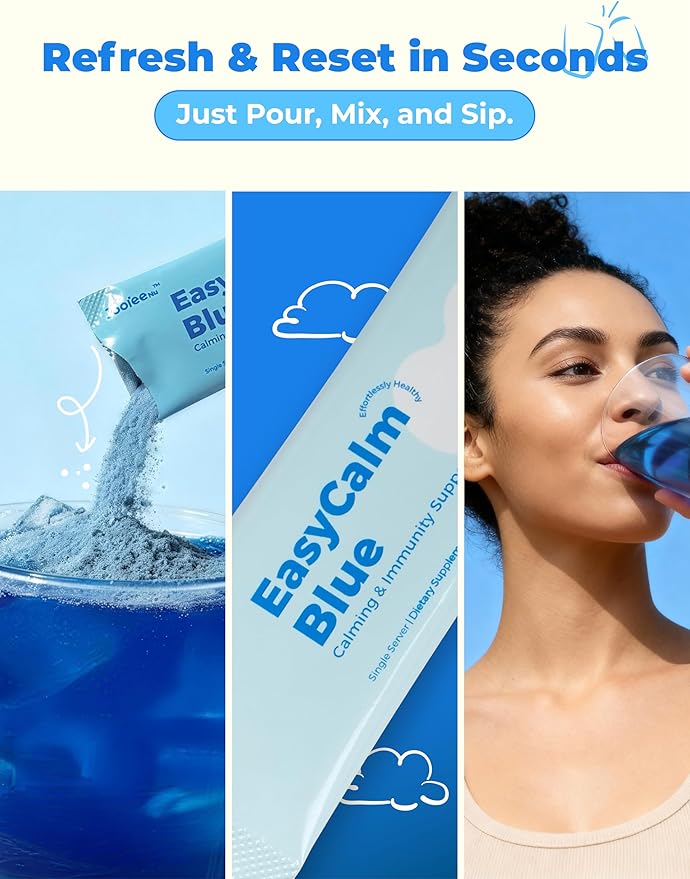 Easy Calm Blue - Calming Drink Mix with Magnesium KSM-66 Ashwagandha &amp Blue Spirulinac L-theanine Lion's Mane Mushroom GABA Vitamin D3 Supports Cortisol Balance Mood Sleep