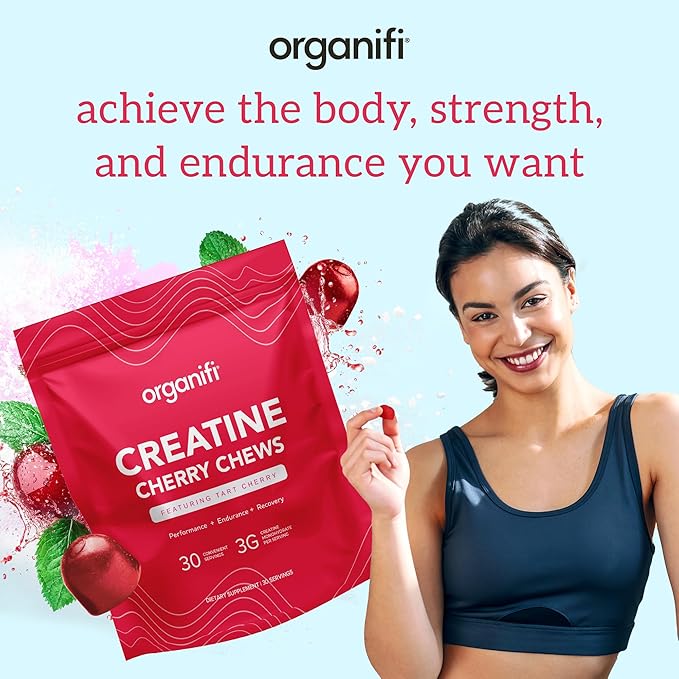 Organifi Creatine Chews - Premium Cherry Chews to Perform Look and Feel Better 30-Day Supply