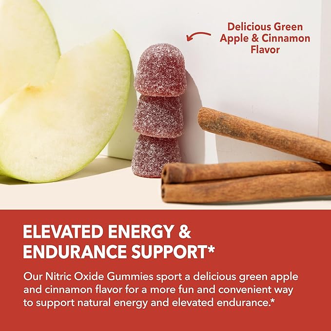Nitric Oxide Gummies + L-Arginine Gummies Bundle: Green Apple and Cinnamon and Sour Berry Flavored Gummies