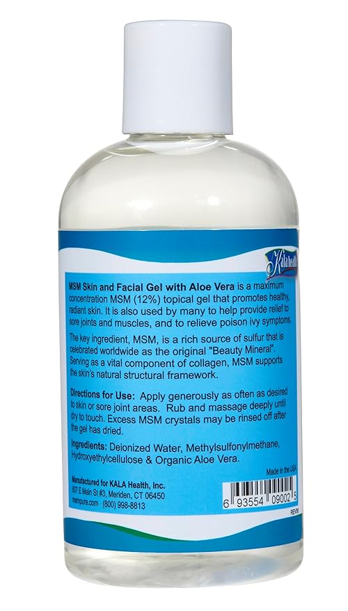 KALA HEALTH MSMPure Max Strength Skin &amp Facial MSM Gel with Organic Aloe 8 oz – Preservative-Free Skin Care for Smooth Radiant Skin
