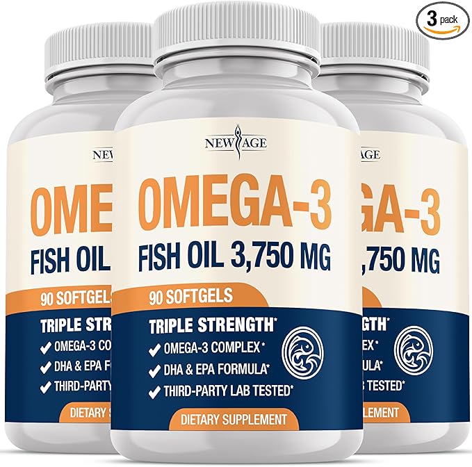 Triple Strength Omega 3 Fish Oil 3750 mg - EPA &amp DHA - Over 3000mg Omega-3 Fatty Acids - 1350mg EPA + 900mg DHA - Best Essential Fatty Acids Burpless Fish Oil - 270 Count