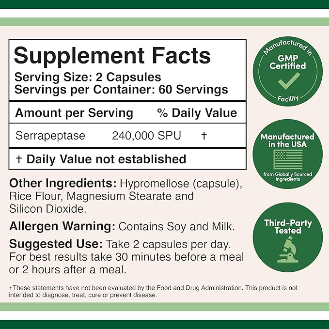 Nattokinase Supplement (120 Capsules) Serrapeptase (120 Capsules) Citrus Bergamot (60 Capsules)