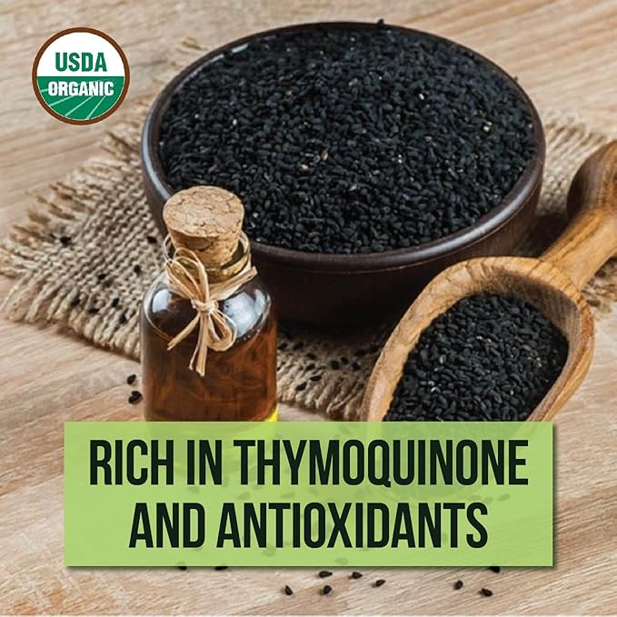 uh*Roh*Muh Premium USDA Organic Black Cumin Seed Oil – Cold-Pressed Nigella Sativa – 3% Thymoquinone (TQ Level) - 100% Pure Black Seed Cumin Oil for Skin Hair and Immune Support (4 Fl Oz)