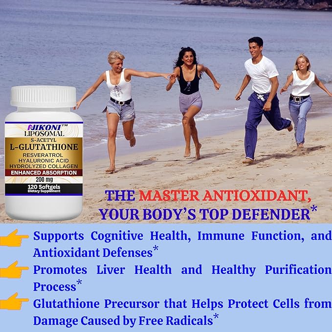 Nikoni Liposomal S-Acetyl L-Glutathione Resveratrol Hyaluronic Acid &amp Collagen 500 mg-120 Softgels