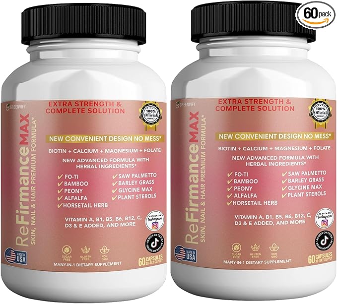 ReFirmanceMax Hair Growth Supplement 60 Capsules with Biotin 5000mcg Vitamins B12 Calcium Saw Palmetto 30 Day Supply (2)