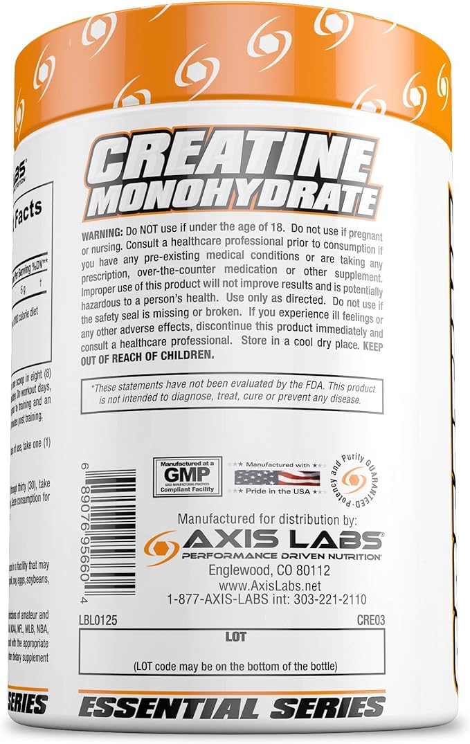 Axis Labs Micronized Creatine Monohydrate - Mineral Supplement - 100 Servings - Enhances Strength - Boosts Muscle Growth - Increases Overall Size
