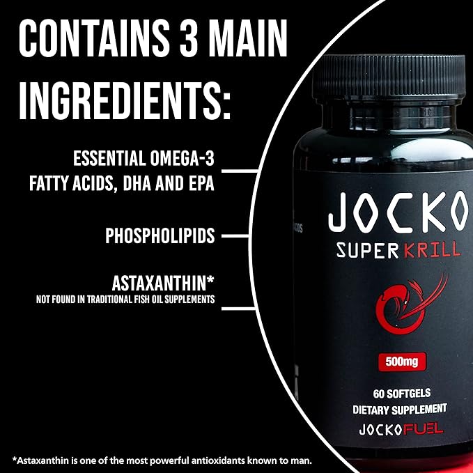 Jocko Fuel Antarctic Krill Oil Omega 3 Fatty Acid Supplements DHA &amp EPA - 1000mg Softgels - Supports Joints Mobility &amp Mental Function (60 Softgels)