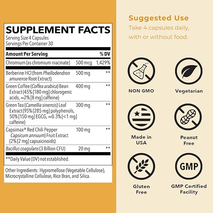 LifeSeasons GLP-1 Support Supplement – Appetite Control Weight Management Metabolism Booster with Berberine Chromium EGCG Green Coffee Bean &amp Red Chili Peppers - 120 Capsules