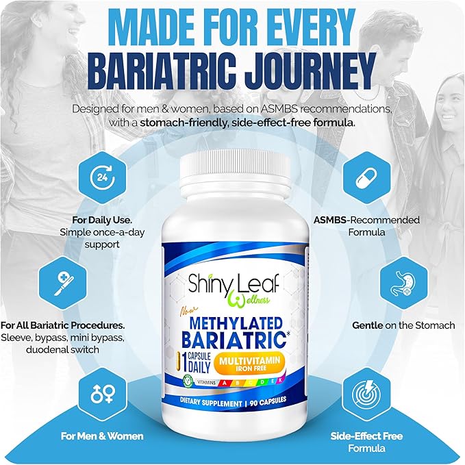 Shiny Leaf Methylated Bariatric Multivitamin Without Iron – Vitamins for Gastric Bypass &amp Sleeve 1 Daily Capsule W Methylated Folate B12 A C D K &amp More. Vegetarian Soy-Free USA Made (9