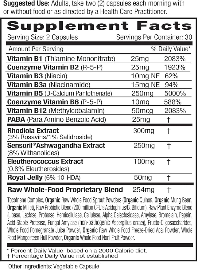 EMERALD LABS Adrenal Health - Stress Relief Energy Support &amp Restorative Sleep with Sensoril Ashwagandha B Vitamins Rhodiola &amp More* - Gluten-Free - 60 Vegetable Capsules (30-Day Supply)