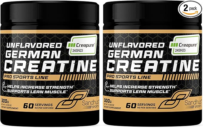 Sandhu's Creapure German Creatine Monohydrate Powder Supplements for Men &amp Women Unflavored 60 Servings (Pack of 2) 21.16 Oz Sport Supplement Supports Lean Muscle Building