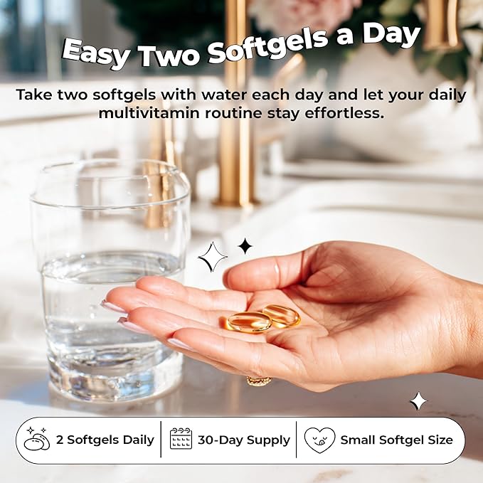 Future Kind 3 in 1 Daily Multivitamin - for Energy Clarity Active Wellness Support with B12 D3 and Algal Omega-3 - Essential Vegan Multivitamin for Women &amp Men - Tiny Citrus Softgels (60 Count