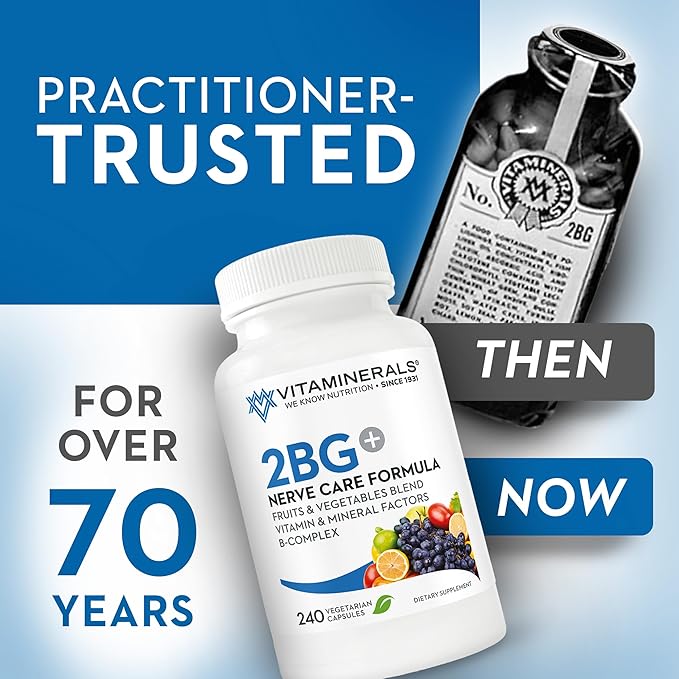 Vitaminerals 2BG+™ B Complex Immune Support High Potency B Complex | Fruits &amp Veggies Blend | 240 Veggie Caps