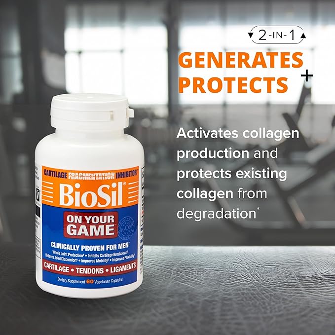 Biosil On Your Game - 60 Veggie Capsules Pack of 2 - with Patented ch-OSA Complex - Increase Collagen Production for Joint Pain Relief Flexibility &amp Range of Motion - GMO Free - 60-Day Supply
