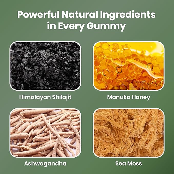 Cured 3 in 1 - Pure Himalayan Shilajit Gummies for Men &amp Women | Sea Moss Ashwagandha &amp Manuka Honey Organic with 85+ Trace Minerals | All-Natural &amp 100% Vegan | Non-GMO | Made in America