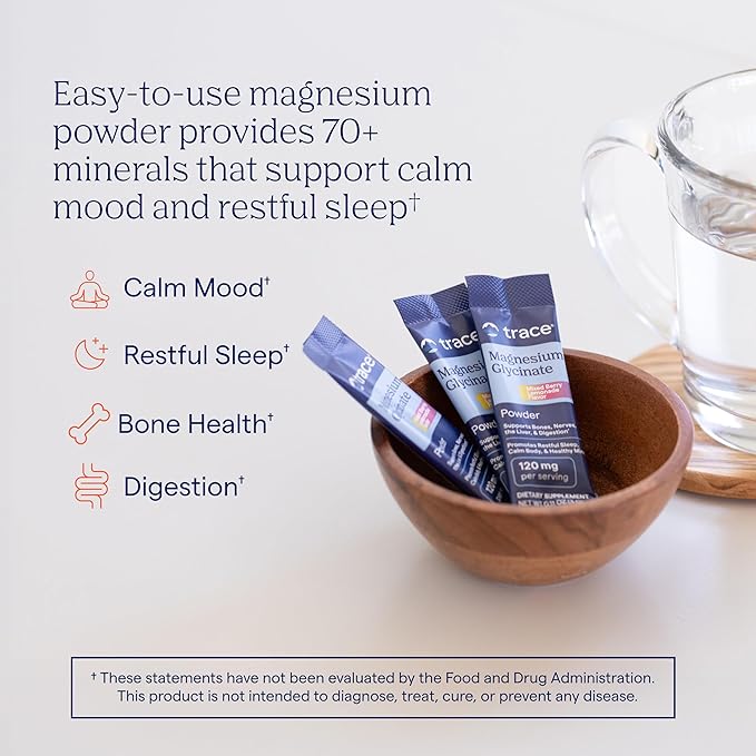 Trace Minerals Magnesium Glycinate - Bedtime Magnesium Supplement for Sleep Support - Nervous System &amp Healthy Mindset Support - Travel-Friendly Stick Packs - Mixed Berry Lemonade Flavor - 30 Serv