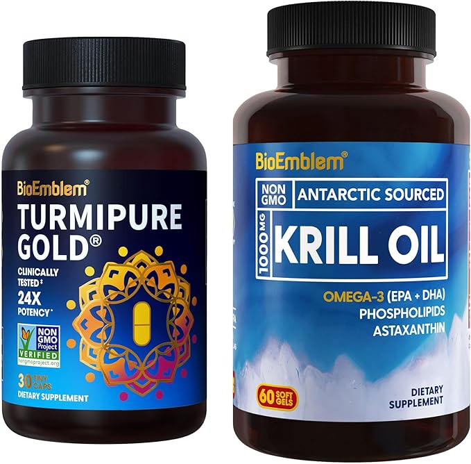 BioEmblem Antarctic Krill Oil Supplement Turmeric Curcumin with Clinically Studied TurmiPure