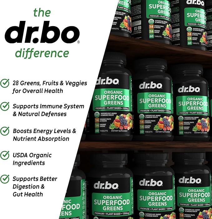 Adrenal Support &amp Organic Superfood Greens &amp Fruit Supplements - Daily Energy Super Food Fruits and Veggies Supplement Tablets Plus Vegetable Foods