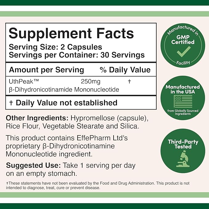 NMNH (NMN Supplement Alternative) Only Clinically Studied Ingredient - Boosts NAD+ Levels for Anti Aging and Cell Regeneration by Double Wood (Pack of 2)
