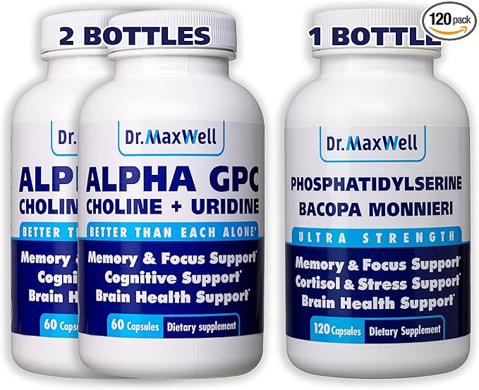 Dr. Maxwell Alpha GPC &amp Uridine 2X 60 Capsules + Phosphatidylserine &amp Bacopa 1x 120 Capsules 2 Months Supply