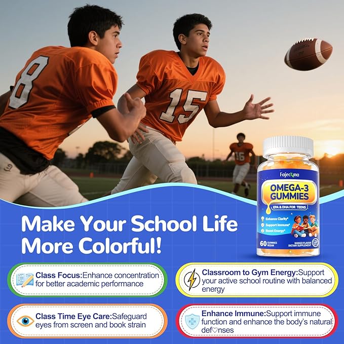 Omega-3 1000MG Gummies for Teen: Vegan Alternative to Fish Oil Omega 3 Supplements with Algae Omega 3 EPA DHA Vitamin D3 C Magnesium Elderberry - Teen Vitamins Omega3 Supplement(120Count)