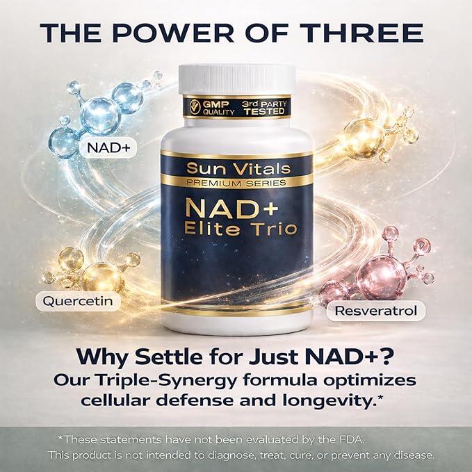 Natural NAD+ Supplement 500 mg with Resveratrol &amp Quercetin | Cellular Energy &amp Healthy Aging Support for Women | Non-Stimulant | GMP-Certified | 3rd Party Tested | 60 Vegan Capsules | Made in