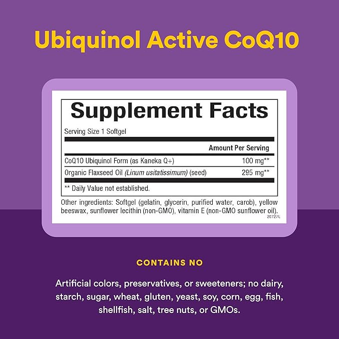 Natural Factors Ubiquinol 100 mg - Supports Heart Health &amp Natural Vitality - Antioxidant Support Supplement with Superior Absorption - Energy Support with Flaxseed Oil - 120 Softgels (120 Serving