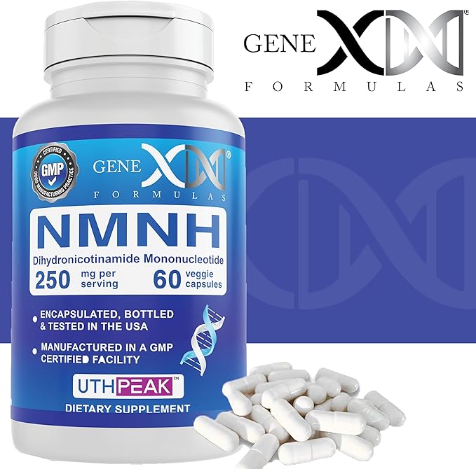 Genex Formulas 250mg NMNH (60 Capsules - 30 Servings) | Uthpeak™ NMNH (Dihydronicotinamide Mononucleotide) NAD+ Precursor for Healthy Aging - Non-GMO Gluten-Free Vegetarian