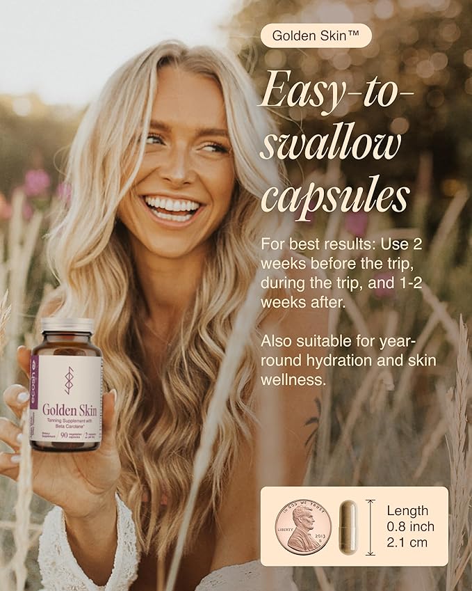 Ecosh Golden Skin Tanning Supplement for Women &amp Men – Potent Tanning Pills with Beta Carotene Lutein &amp L-Tyrosine for Skin Health | Natural Antioxidant Supplement &amp Tanning Vitamins | 90