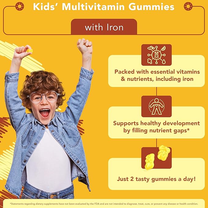 Kids Omega 3 DHA &amp Multivitamin Gummies with Iron - Support for Growing Kids