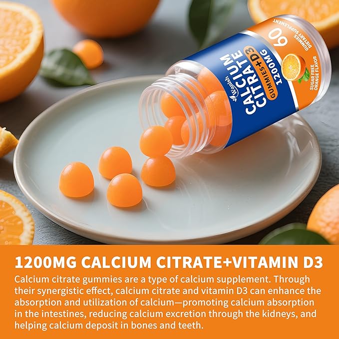 (3 Pack)Calcium Citrate 1200mg with Vitamin D3 Gummies for women &amp MenCalcium Citrate Supplement for Bone &amp Teeth SupportHigh Absorption-Easy to Digest Sugar FreeVeganOrange Flavor90 Day