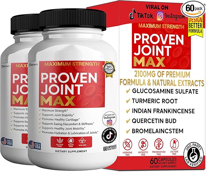 Maximum Strength Joint Max Supplement 60 Capsules with Glucosamine Chondroitin Turmeric 20 Day Supply (2)