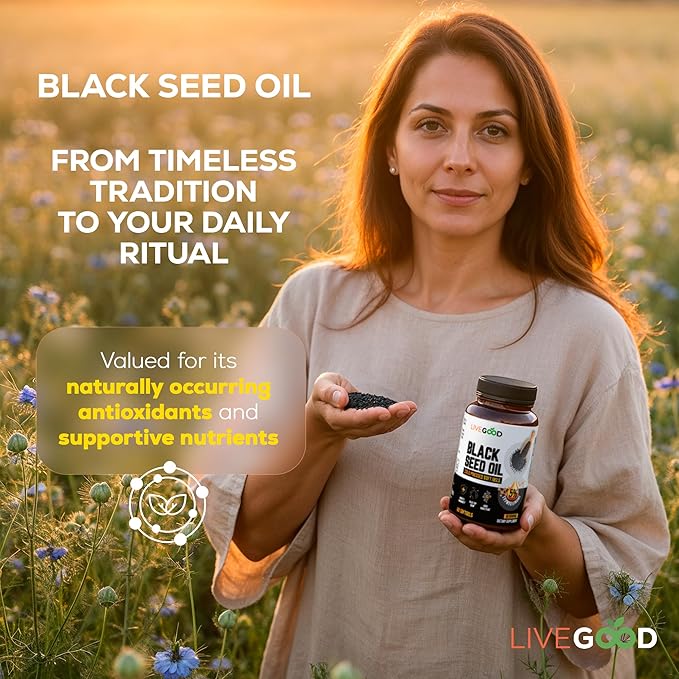 LIVEGOOD Black Seed Capsules Cold Pressed Black Cumin Seed Supplement for Immune and Hormone Support Blackseed Extract from Nigella Sativa (60 Count)