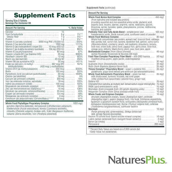 NaturesPlus Ultra Source of Life Multivitamin - 180 Tablets - Supports Immune Health Energy &amp Overall Well-Being - with Lutein &amp Vitamin D3 - Vegetarian &amp Gluten Free - 60 Servings