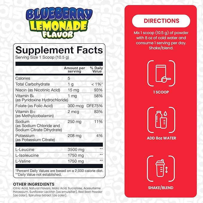 BASIC SUPPLEMENTS BCAA Powder Instantized Formula with 7g BCAAs 2:1:1 Ratio 450mg of Electrolytes Sugar-Free Vegan Gluten-Free Supports Muscle Recovery