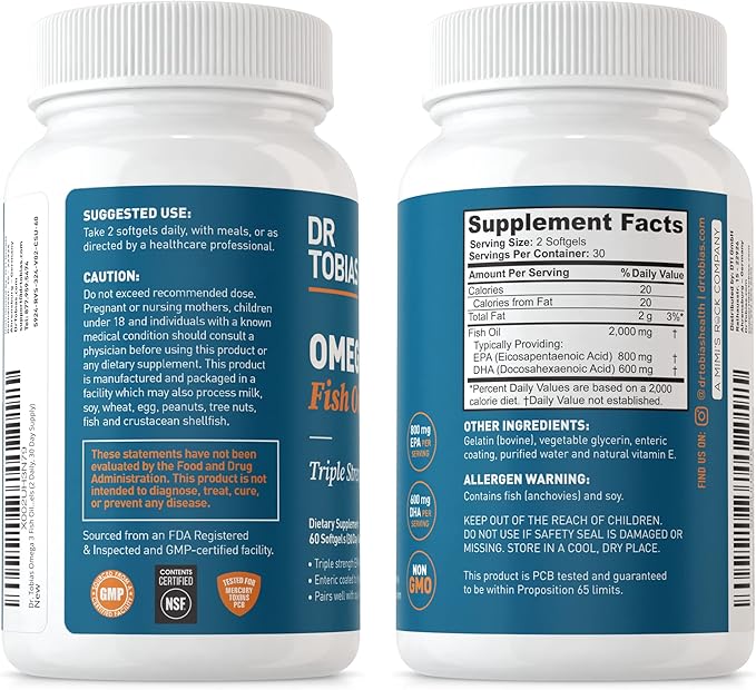 Dr. Tobias Omega 3 Fish Oil and Ashwagandha Capsules Support Overall Wellness &amp Balanced Energy &amp Resilience Non-GMO