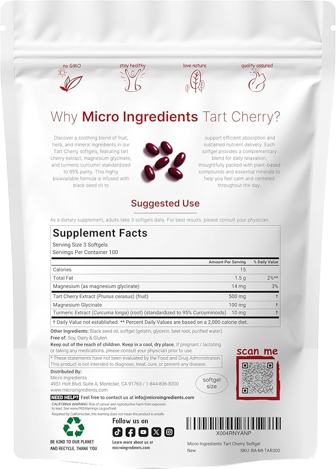 Tart Cherry+ with Magnesium Glycinate &amp 95% Turmeric Curcumin 300 Softgels | Highly Bioavailable with Black Seed Oil Carrier | Extra Strength Tart Cherry Extract | Natural Herbal &amp Mineral Co