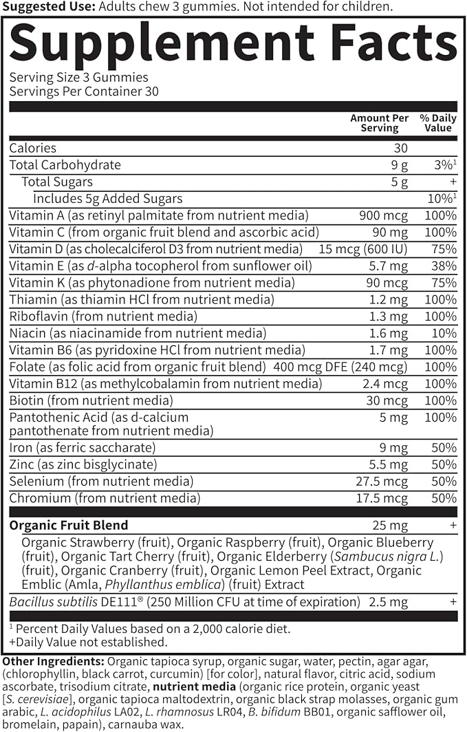 Garden of Life Vitamin Code Women’s Multivitamin Gummy with Iron: Folate Biotin D3 &amp B12 for Hair SkinNails Probiotics for Immune Health Non-GMO Gluten-Free 90 Cherry Gummies (Pack of 2)