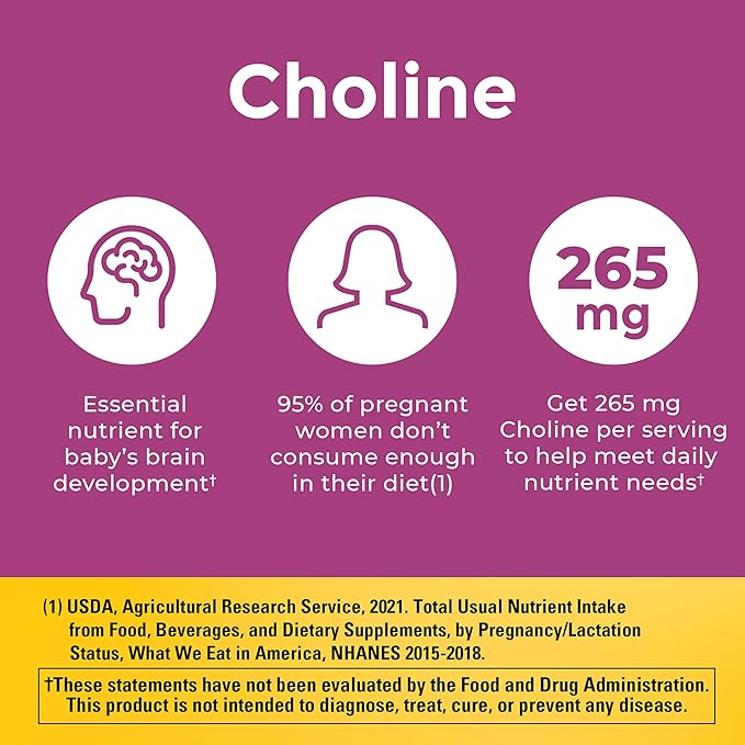 Nature Made Prenatal Vitamin Softgels + Choline Capsules Folic Acid + DHA + Choline 60 Prenatal Vitamins for Women 60 Choline Supplements Capsules 60 Day Supply