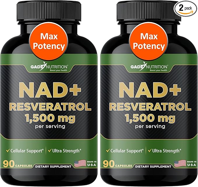 Gade Nutrition NAD Supplement with Resveratrol | Nicotinamide Plus in Capsules Made in USA | Antioxidant Healthy Aging Supplement (Pack of 2)
