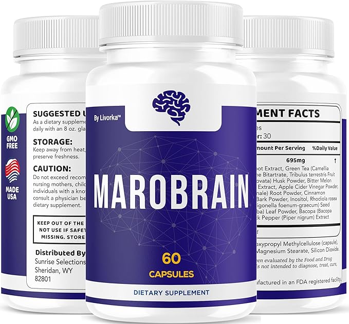 (2 Pack) Marobrain Capsules - Official Marobrain Supplement Pills Daily Support Brain &amp Mermory Focus All Natural Advanced Premium Formula for Overall Health &amp Wellness 120 Capsules for 2 Mo