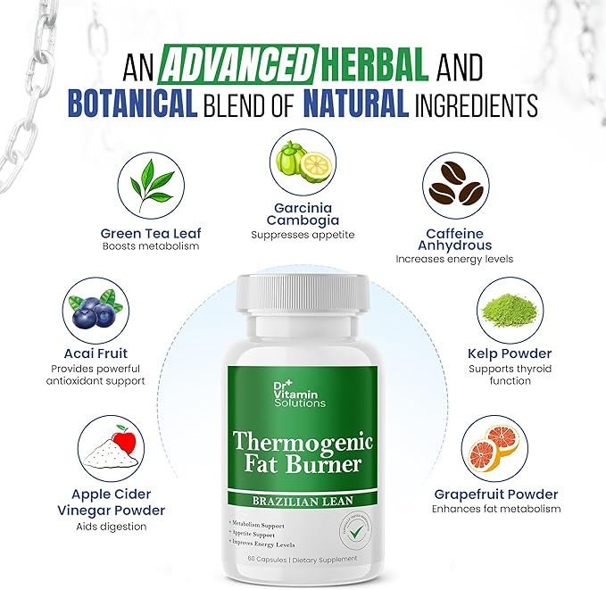 DR VITAMIN SOLUTIONS Thermogenic Fat Burner Brazilian Lean 60 Capsules and Dr. Vitamin Candida Cleanse Supplement for Men &amp Women 30 Capsules
