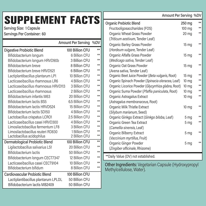 Probiotics for Women and Men 300 Billion CFU 24 Strains Probiotics + 15 Organic Herbs Prebiotics Blend Shelf Stable Gut Health Supplement for Digestive Immune &amp Whole-Body Health 8 Month Supply